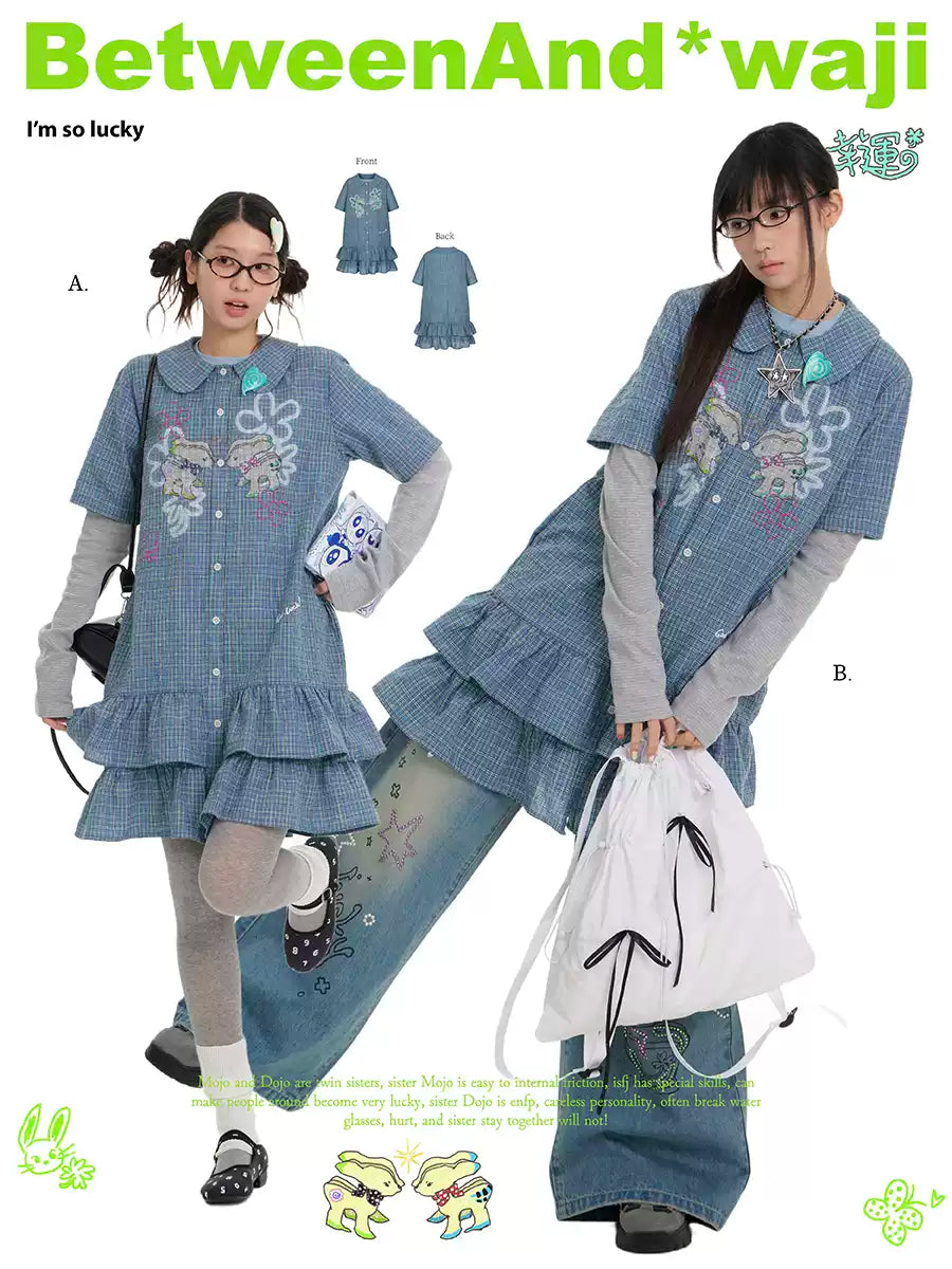 Lucky deer plaid shirt dress