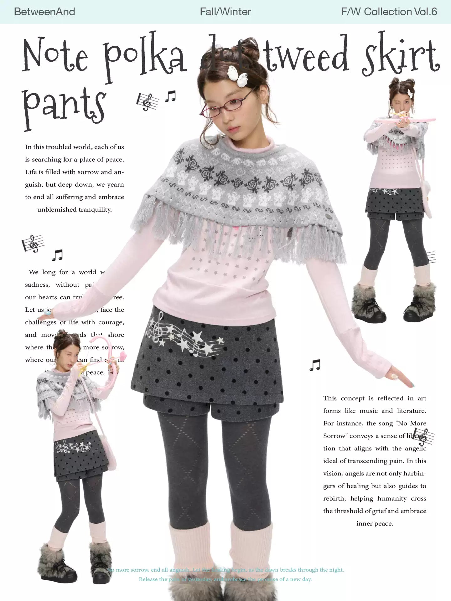 Grey wool skort with music-note polka-dot design