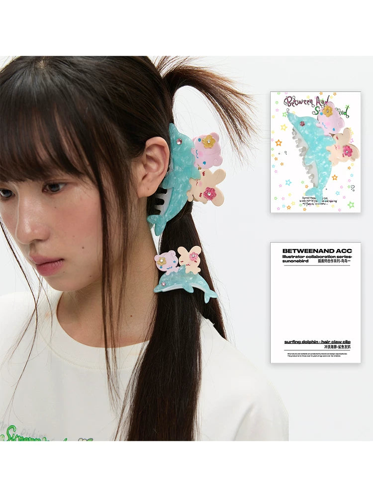 Surfing dolphin hair clip and hair claw