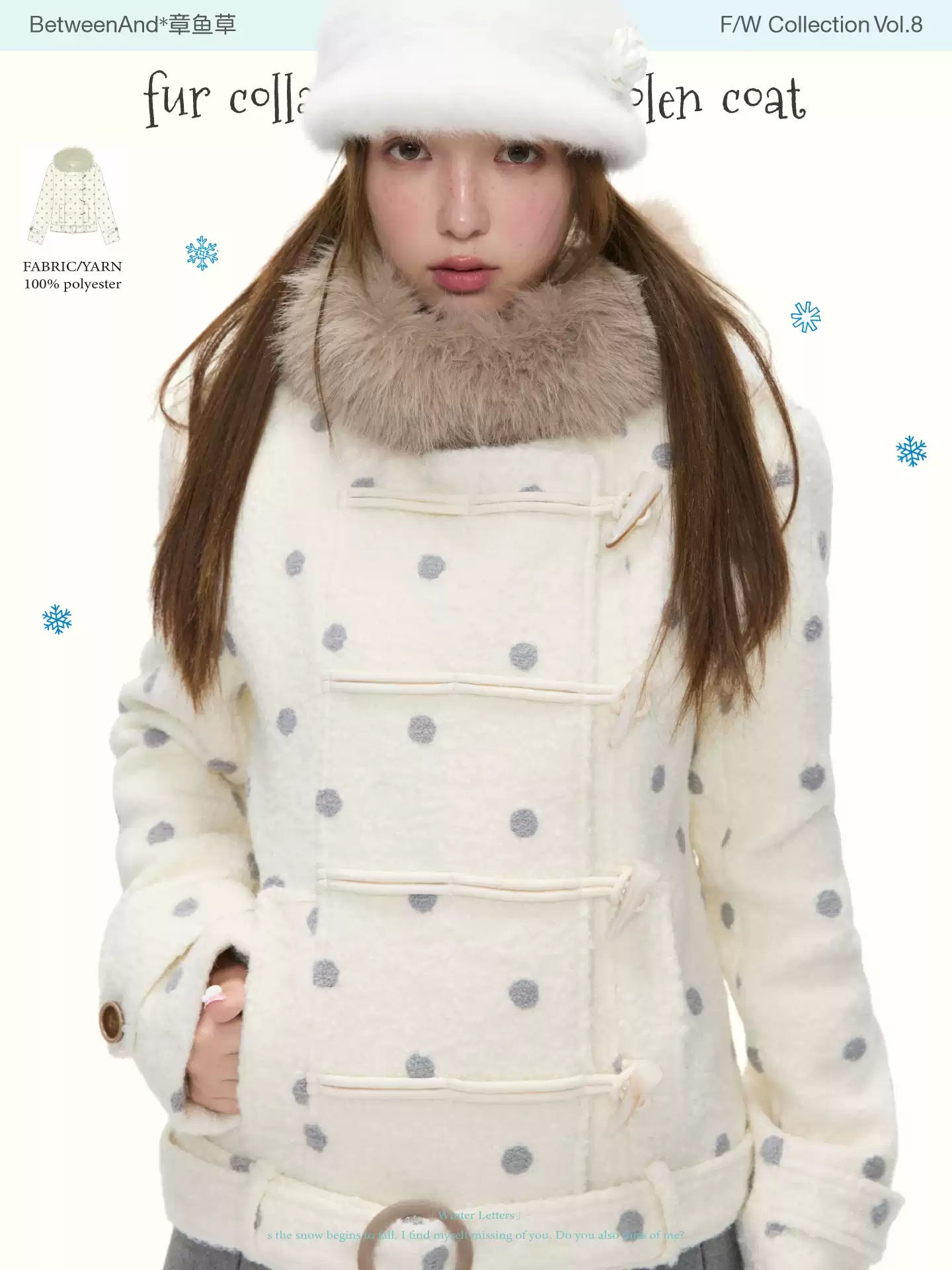 Fur collar Polka dot woolen coat