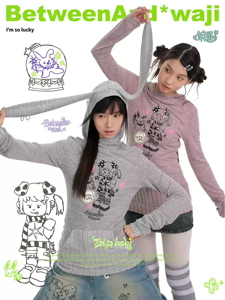 Bunny ears hat foam print long sleeve top