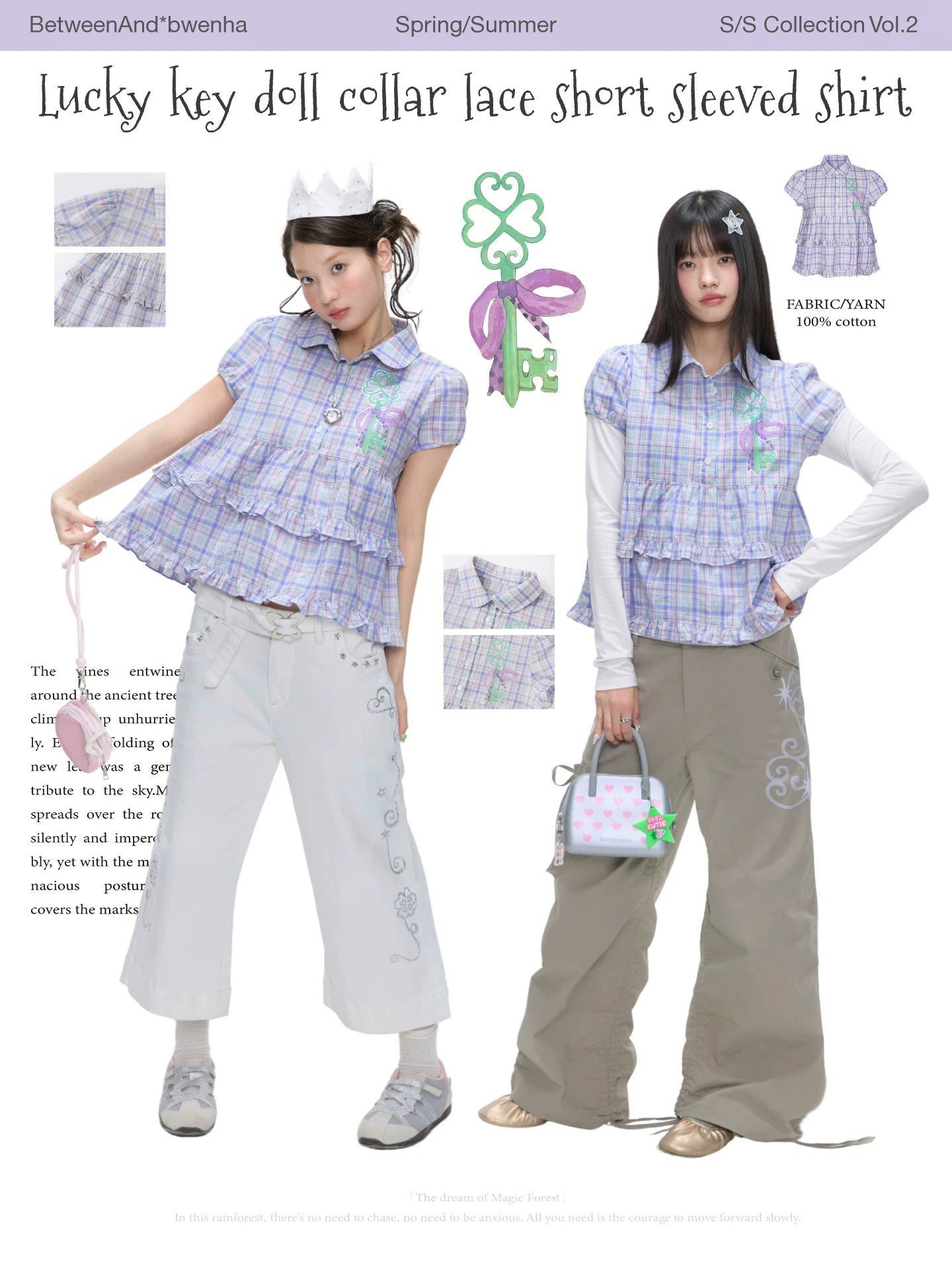 Lucky key doll collar lace short sleeved shirt
