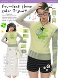 Four-leaf clover print green color long sleeve top