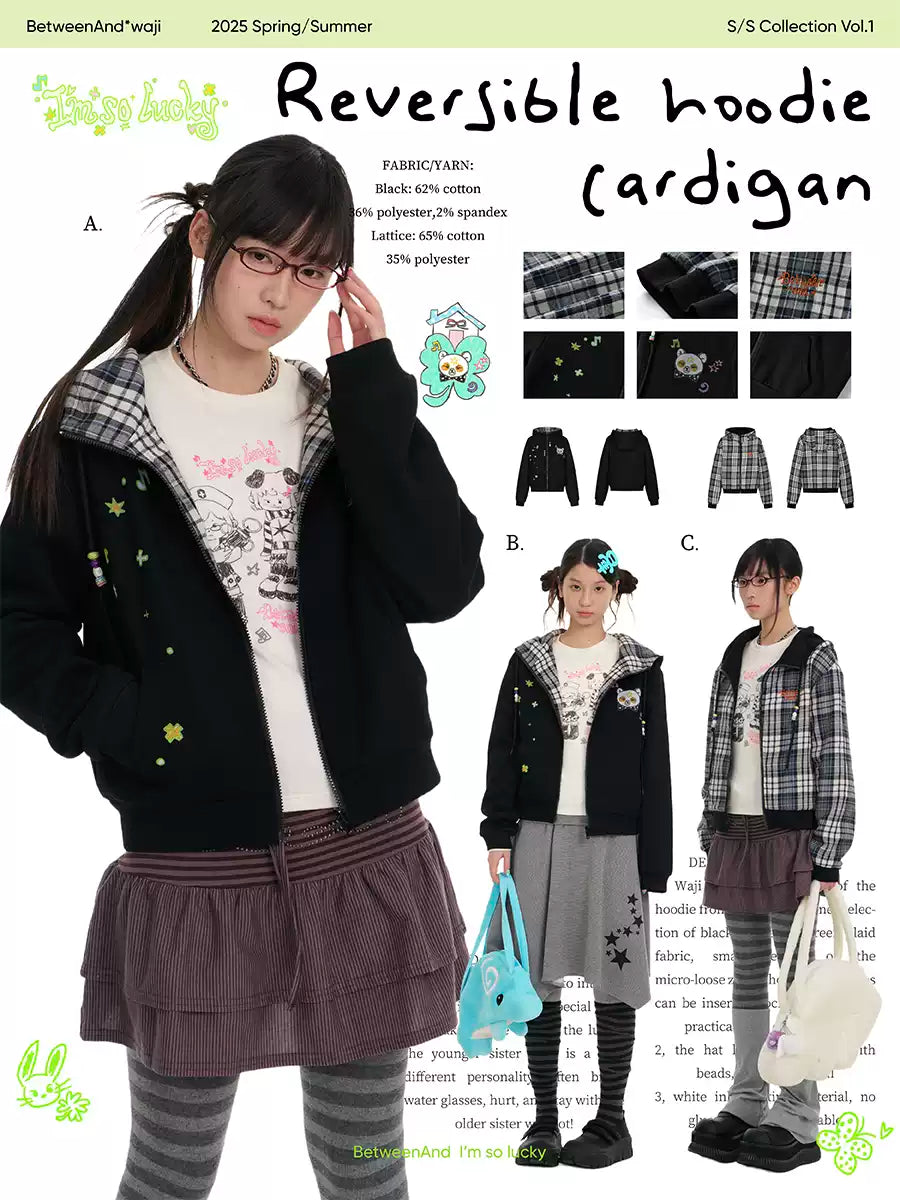 Reversible hoodie cardigan jacket