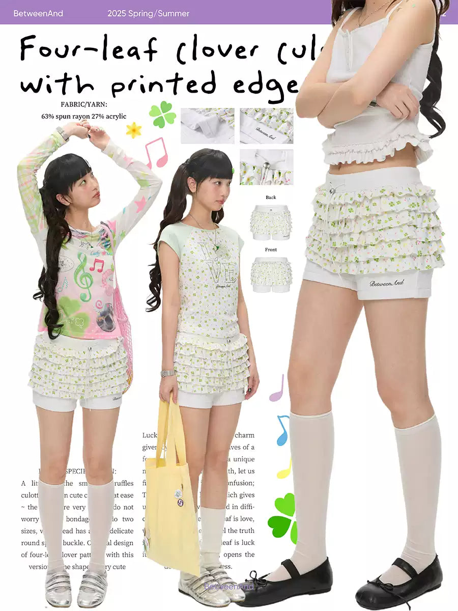 Four-leaf clover skort skirt with printed edges