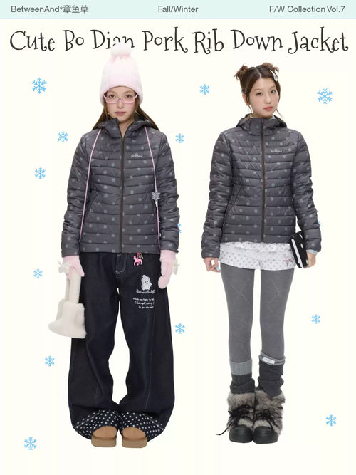 Dark gray Polka dot down jacket