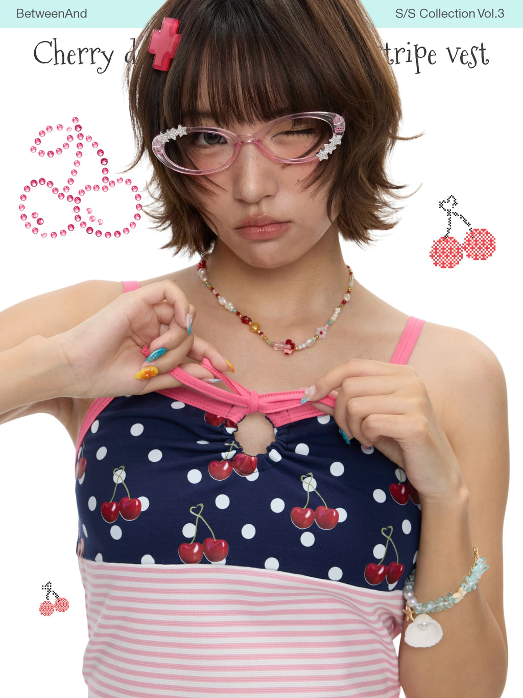 Cherry dot vacation strapless stripe top