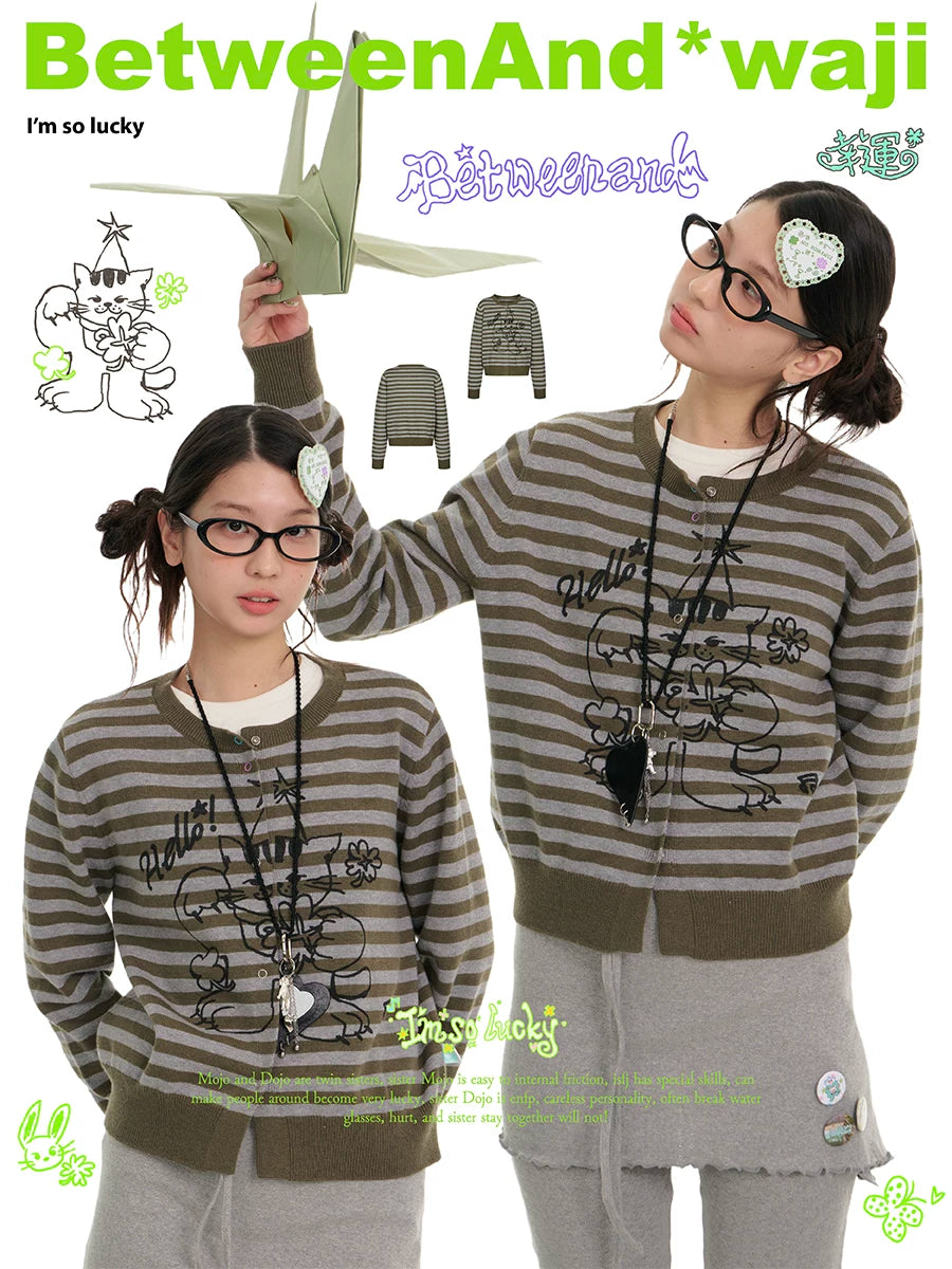 Waji graffiti striped sweater cardigan