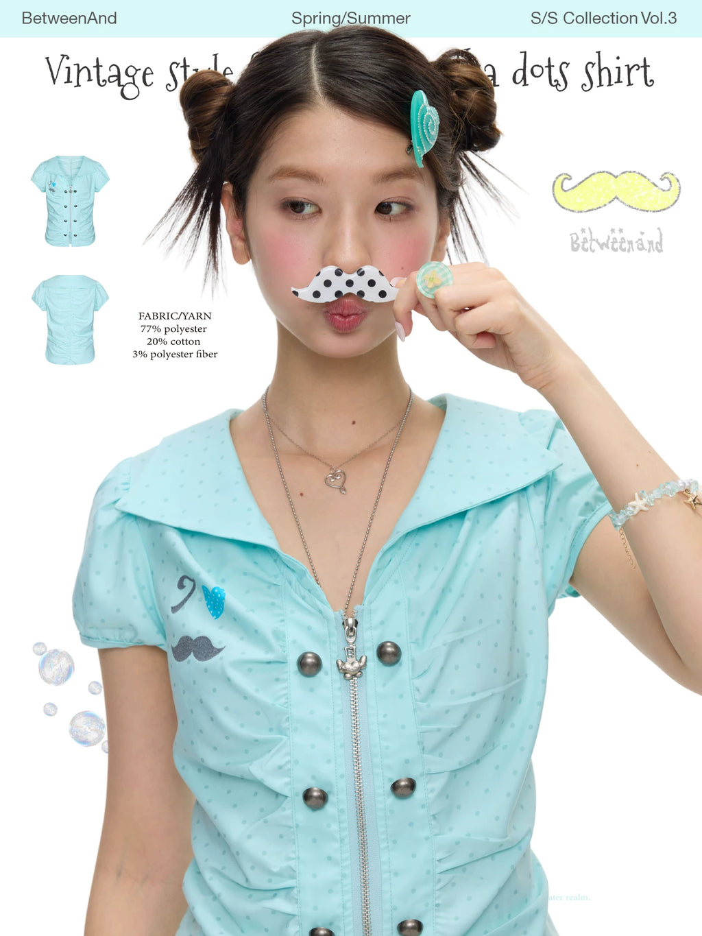Vintage style flower bud polka dots top