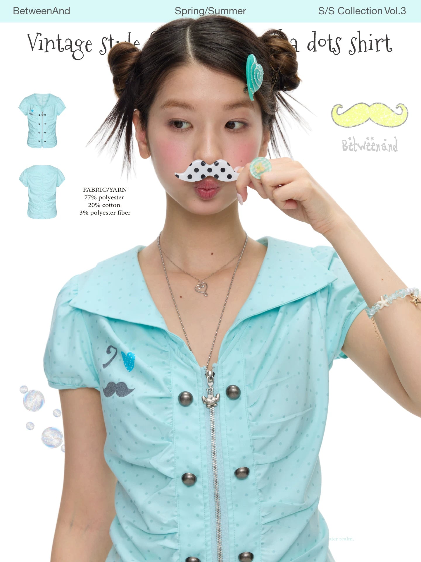 Vintage style flower bud polka dots top