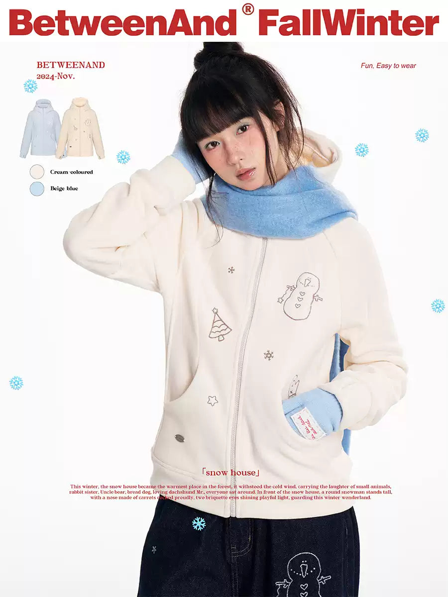Fleece hoodie with snowman design and windproof fabric (2 colors)