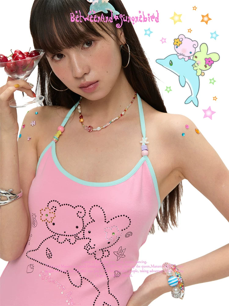 Dopamine dolphin beaded halter top