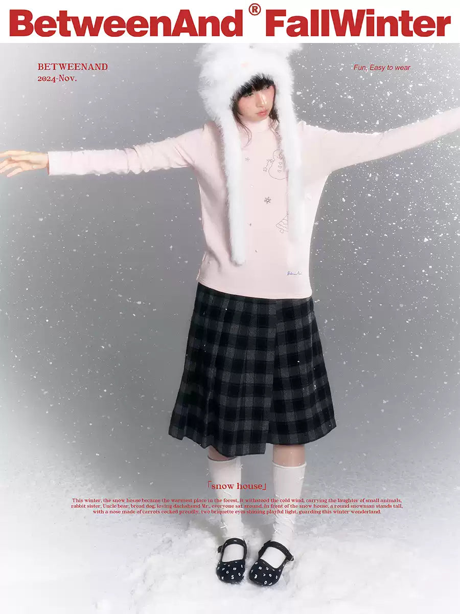 “Winter Creamy Soft” mock-neck fitted long-sleeve base top with rhinestone details