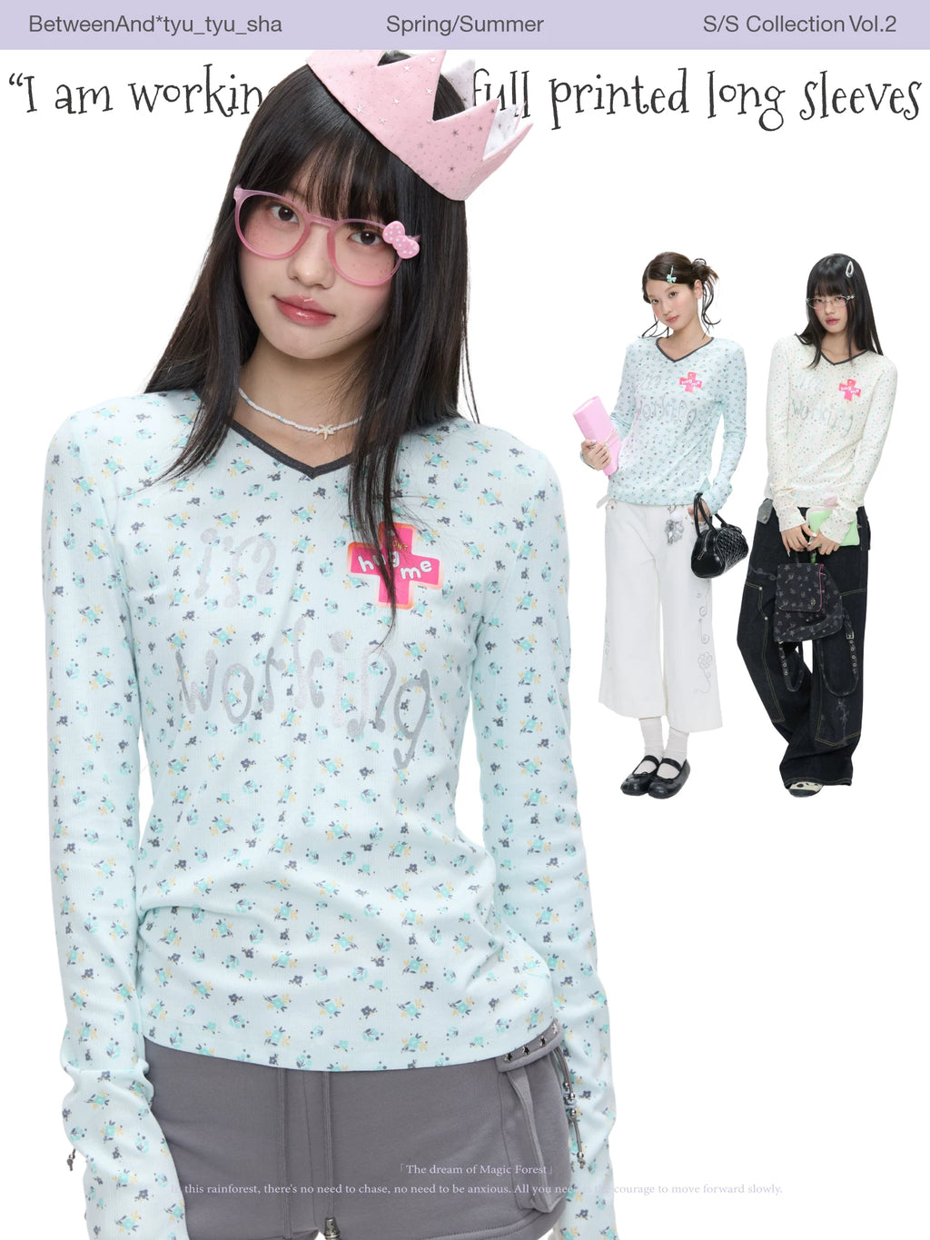 "I am working" v-neck full printed long sleeves top