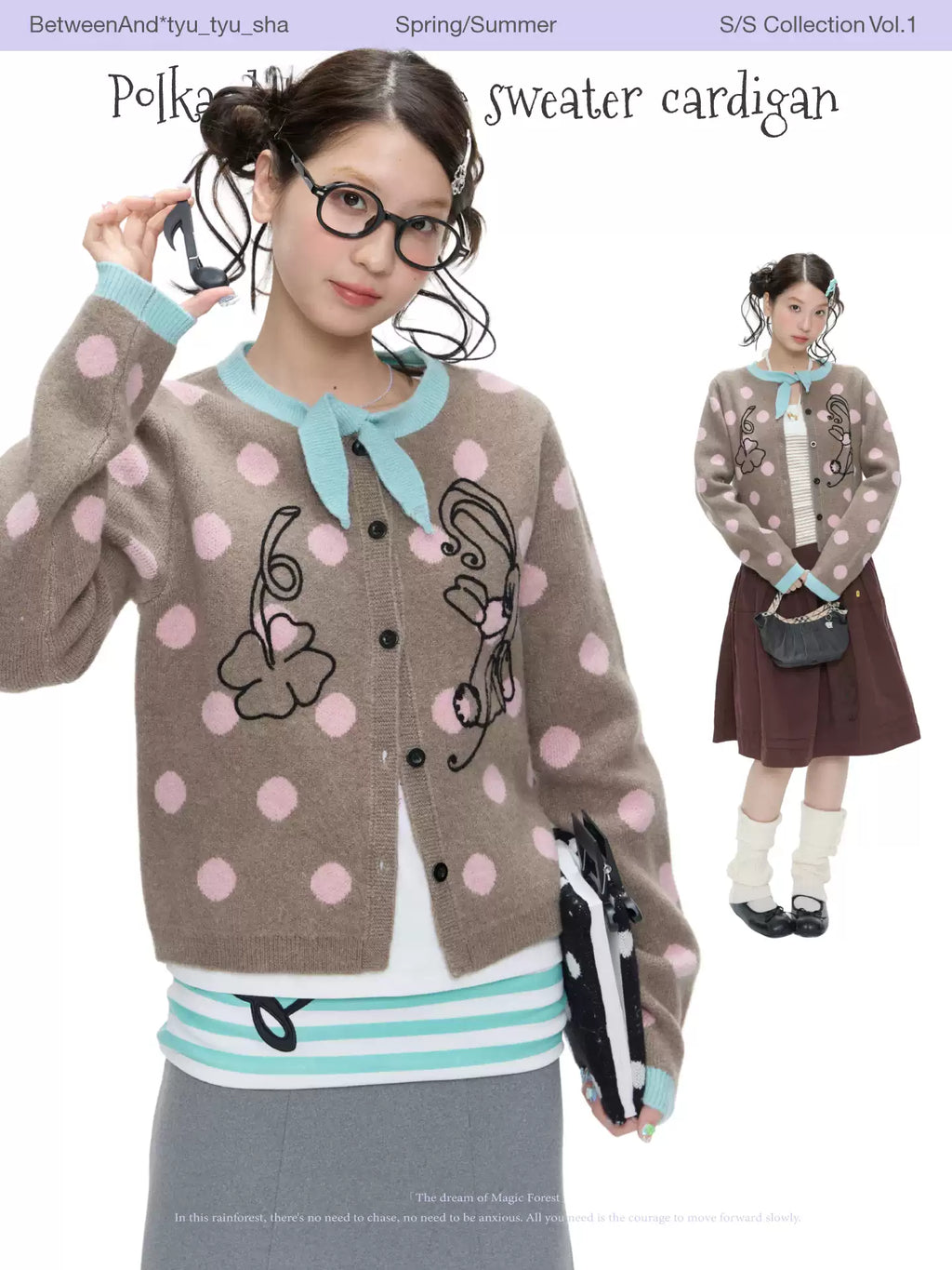 Polka dot bow tie sweater cardigan