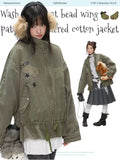 Pickle green rhinestone quilted jacket with slim waist design