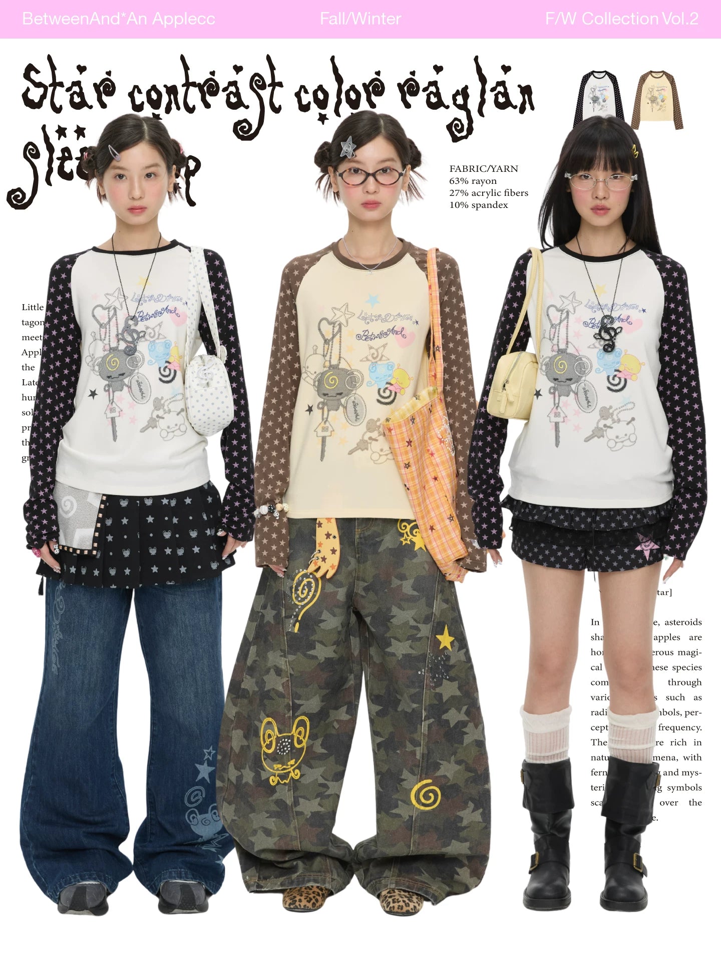 Star contrast color raglan long sleeve top