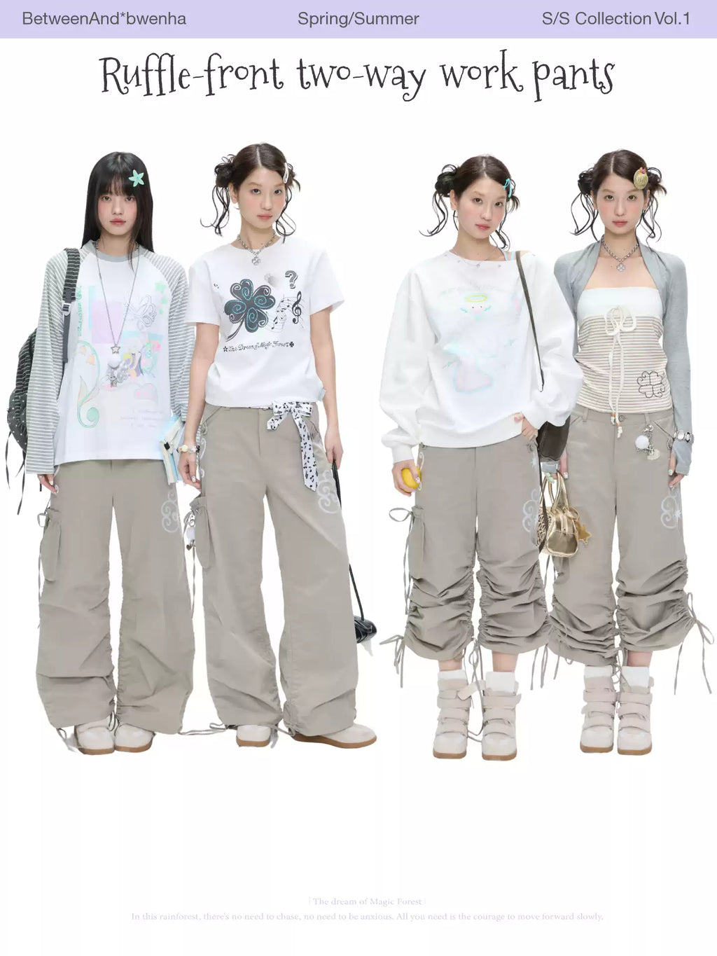 Ruffle-front two-way work pants