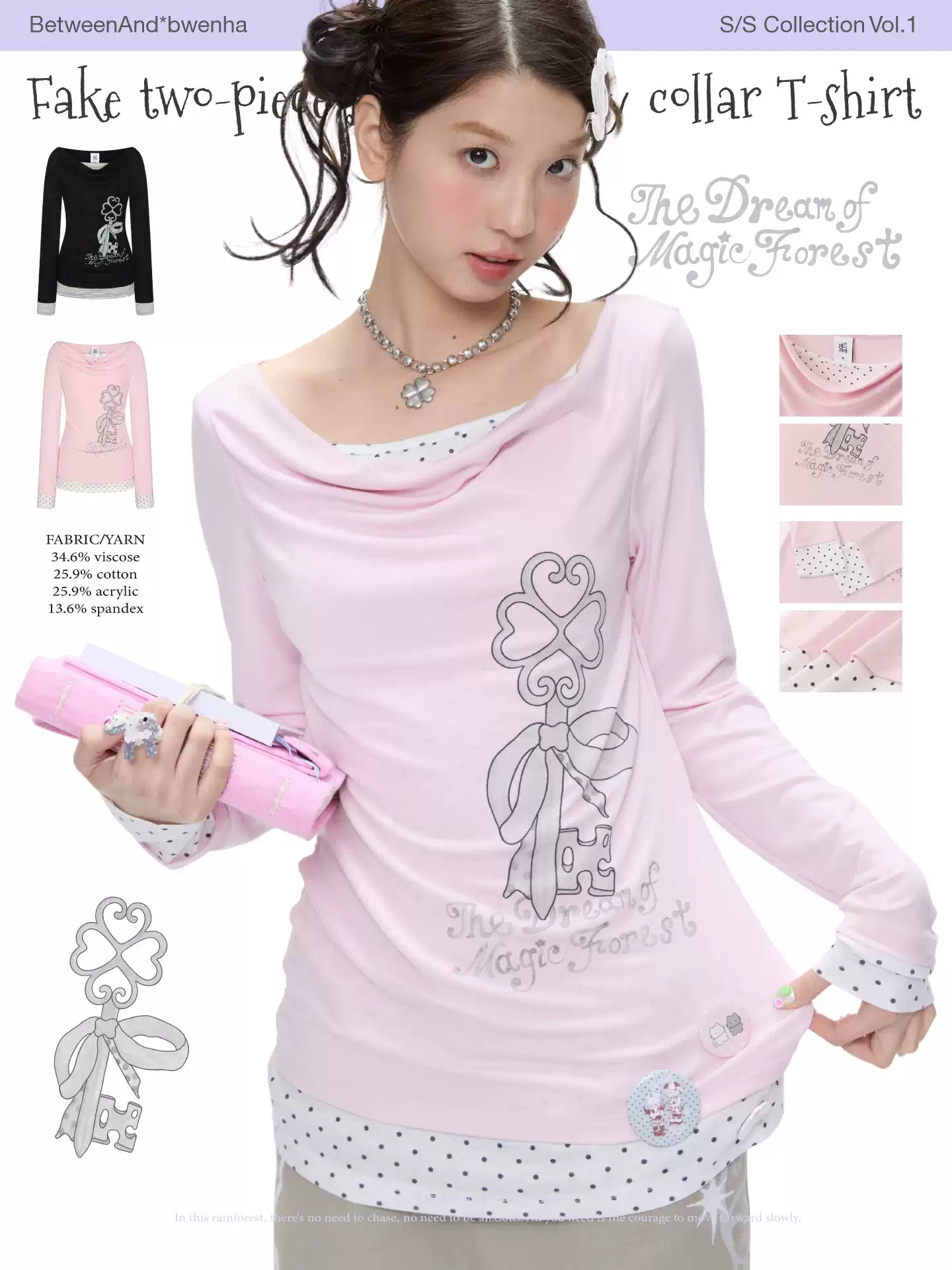 Fake two-piece spliced floppy collar long sleeve top