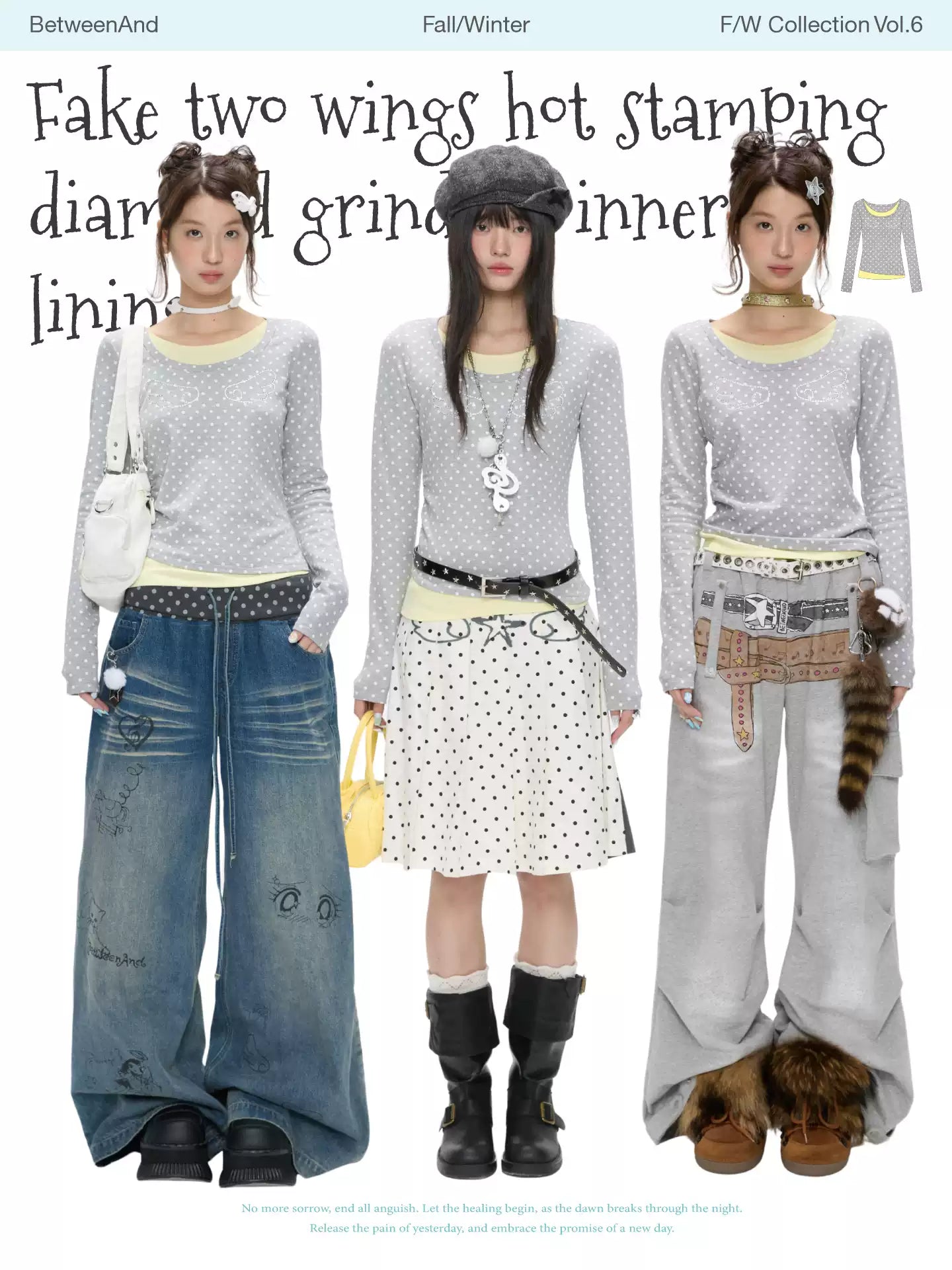 Soft faux-layer polka-dot long sleeve top