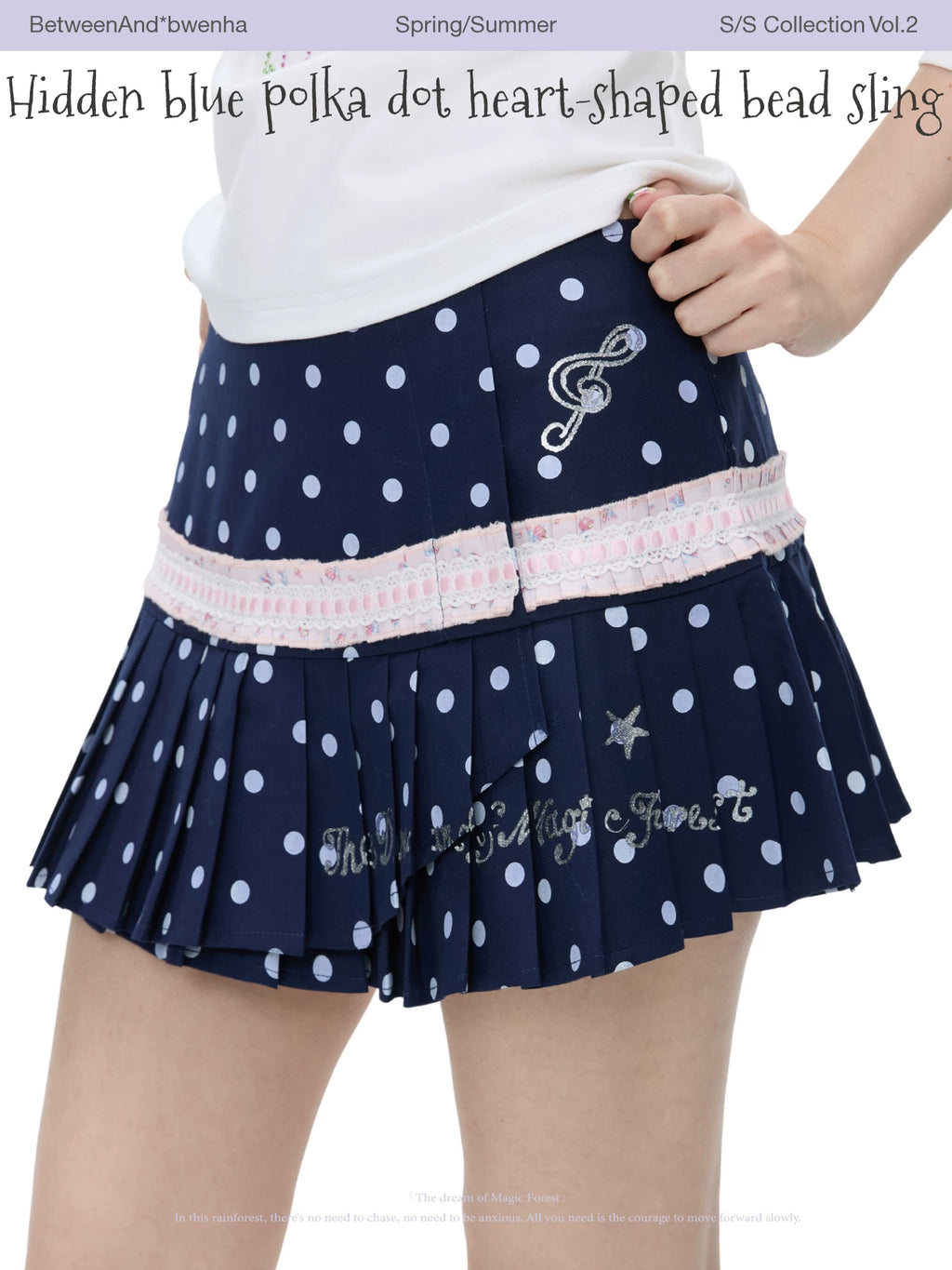 Hidden blue polka dot heart-shaped bead sling skirt