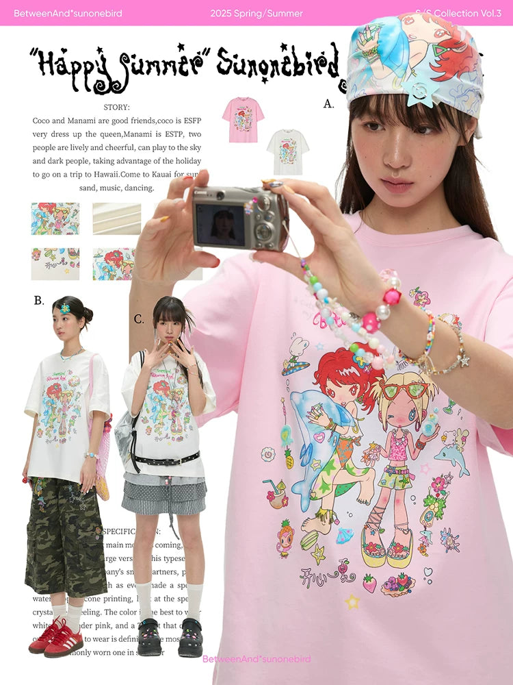 "Happy summer" Sunonebird loose t-shirt
