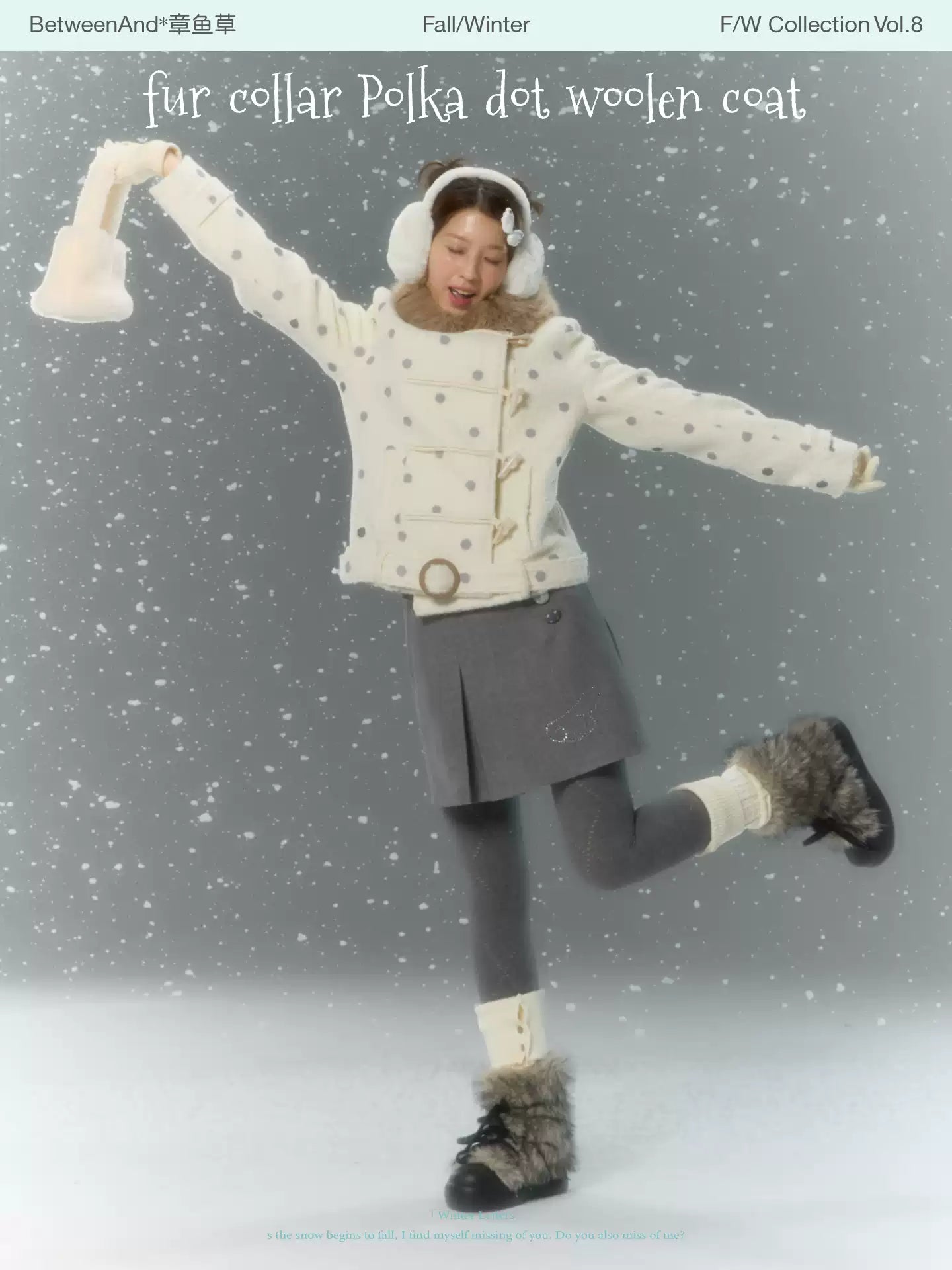 Fur collar Polka dot woolen coat