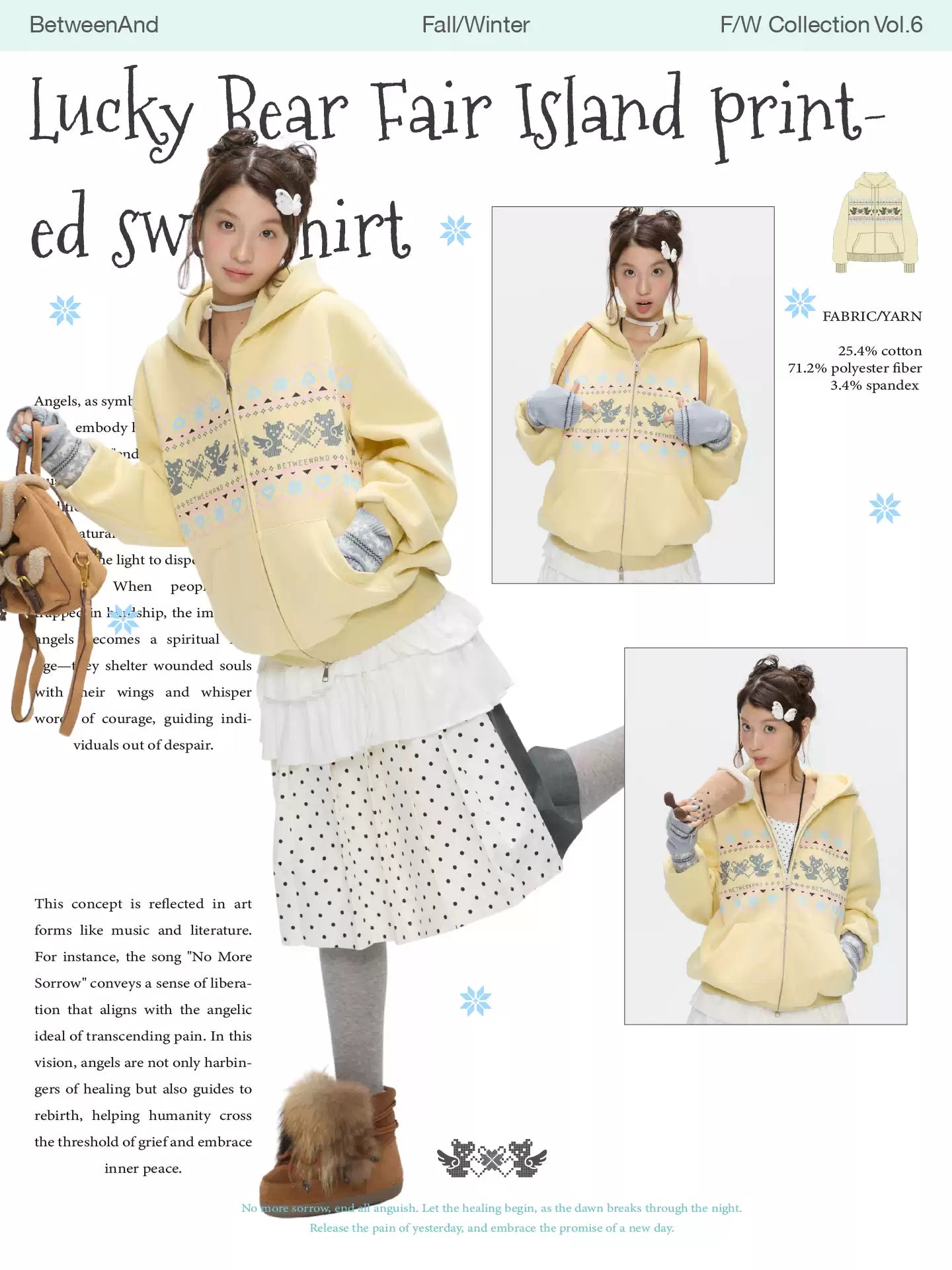Yellow Fair Isle bear hoodie with fleece lining