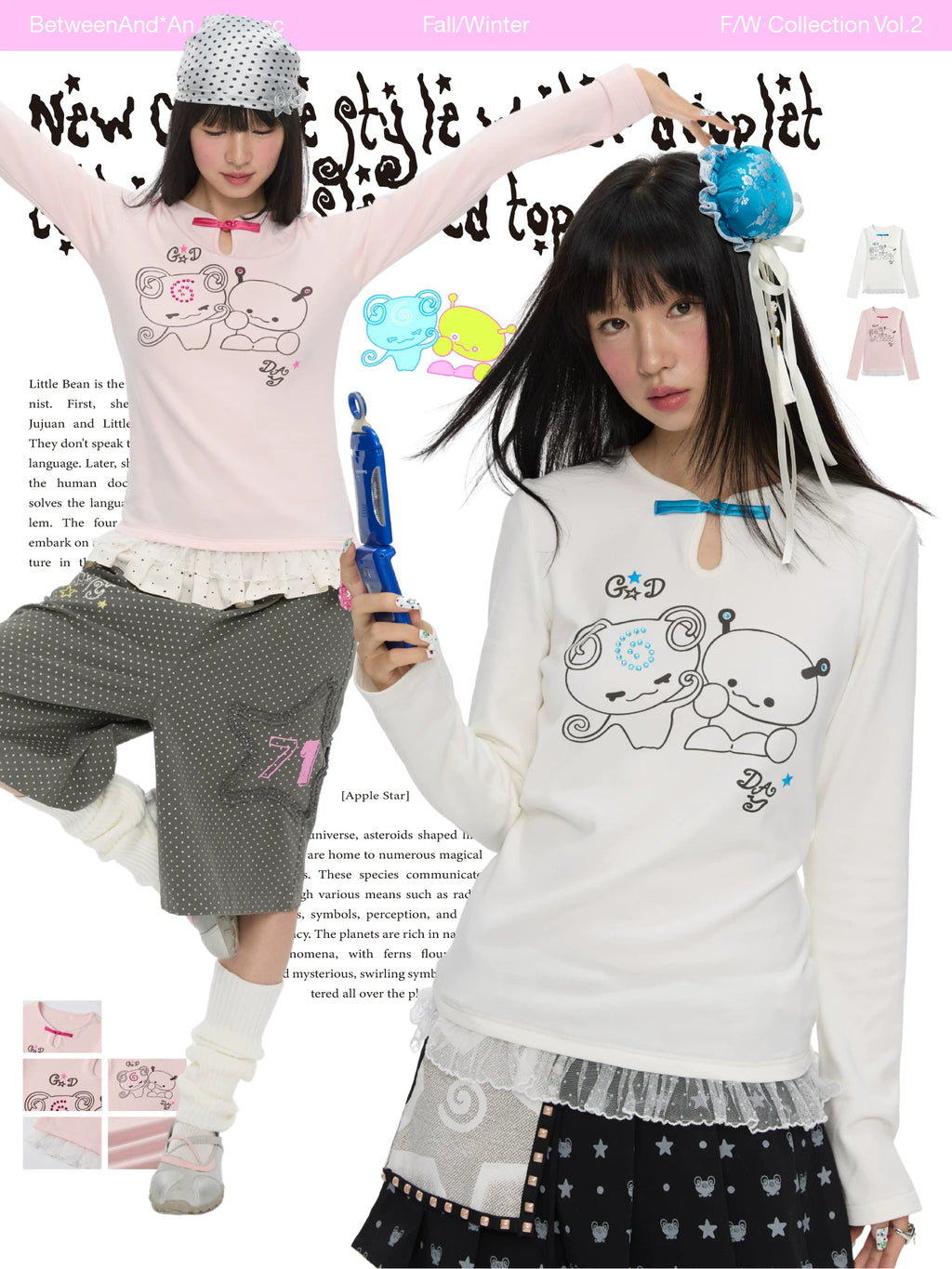 Chinese water droplet long sleeve top with lace hem