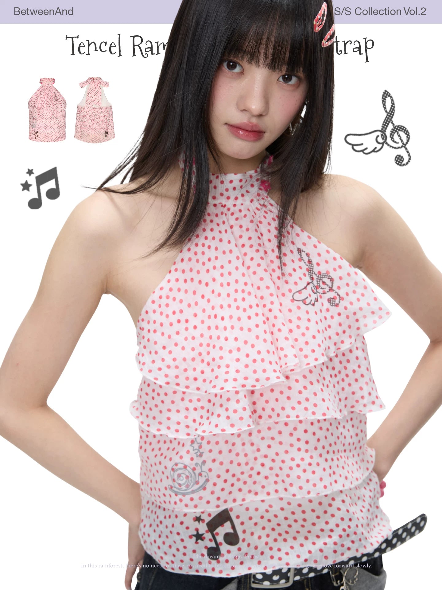 Tencel ramie printed neck strap top