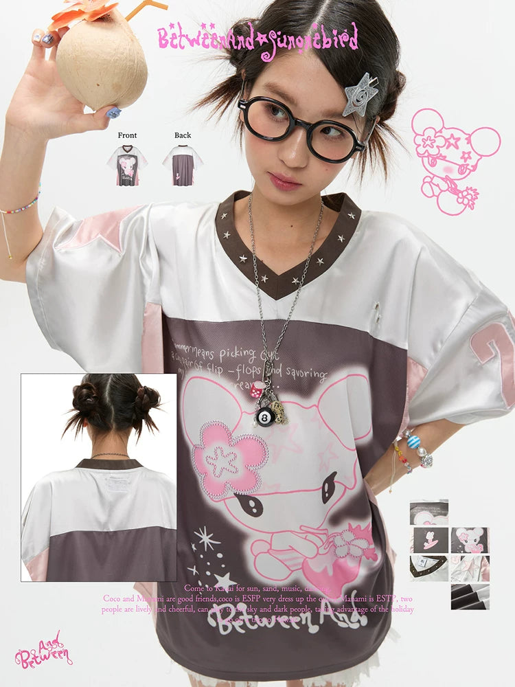 Silver oversized breathable t-shirt with patchwork jersey design