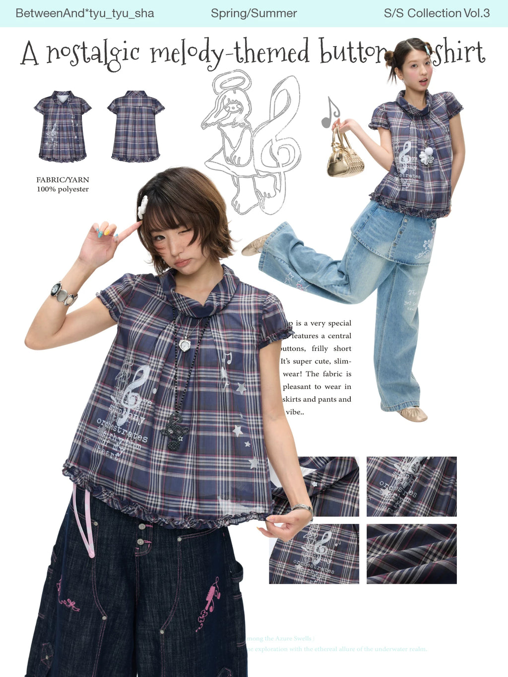 A nostalgic melody-themed button up checked top