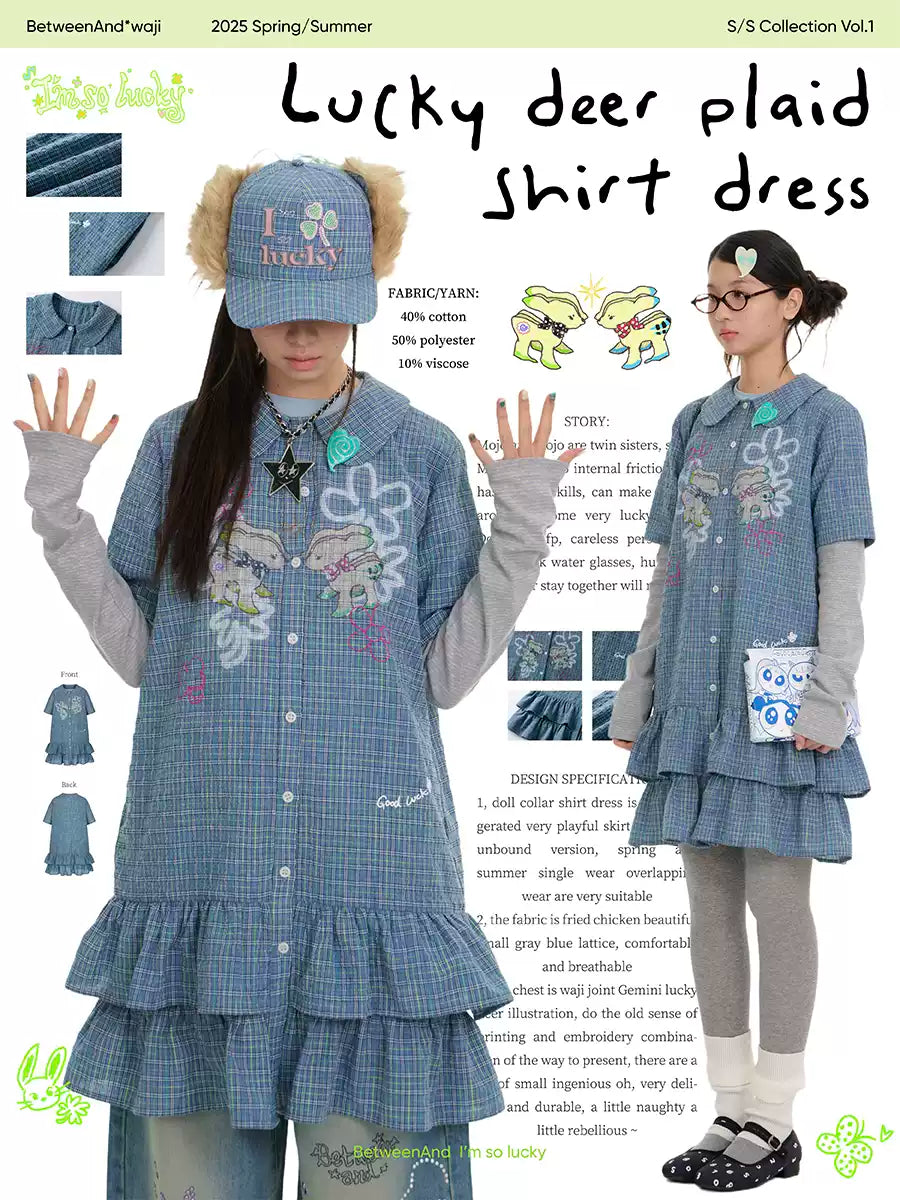 Lucky deer plaid shirt dress