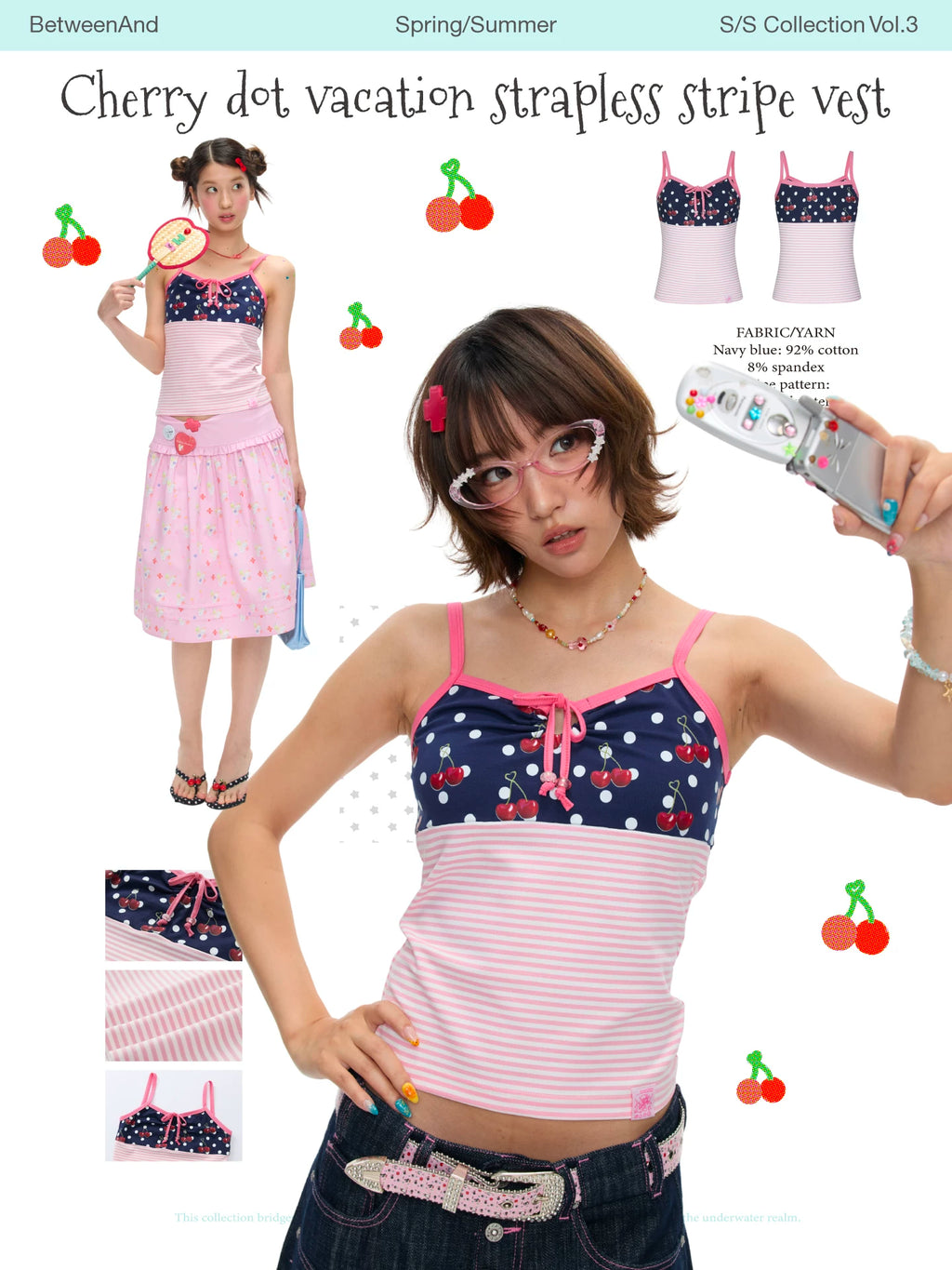 Cherry dot vacation strapless stripe top