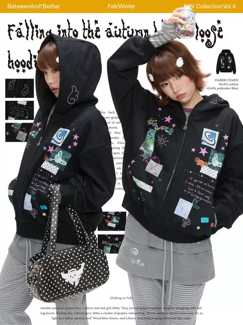 Black scrapbook loose hoodie