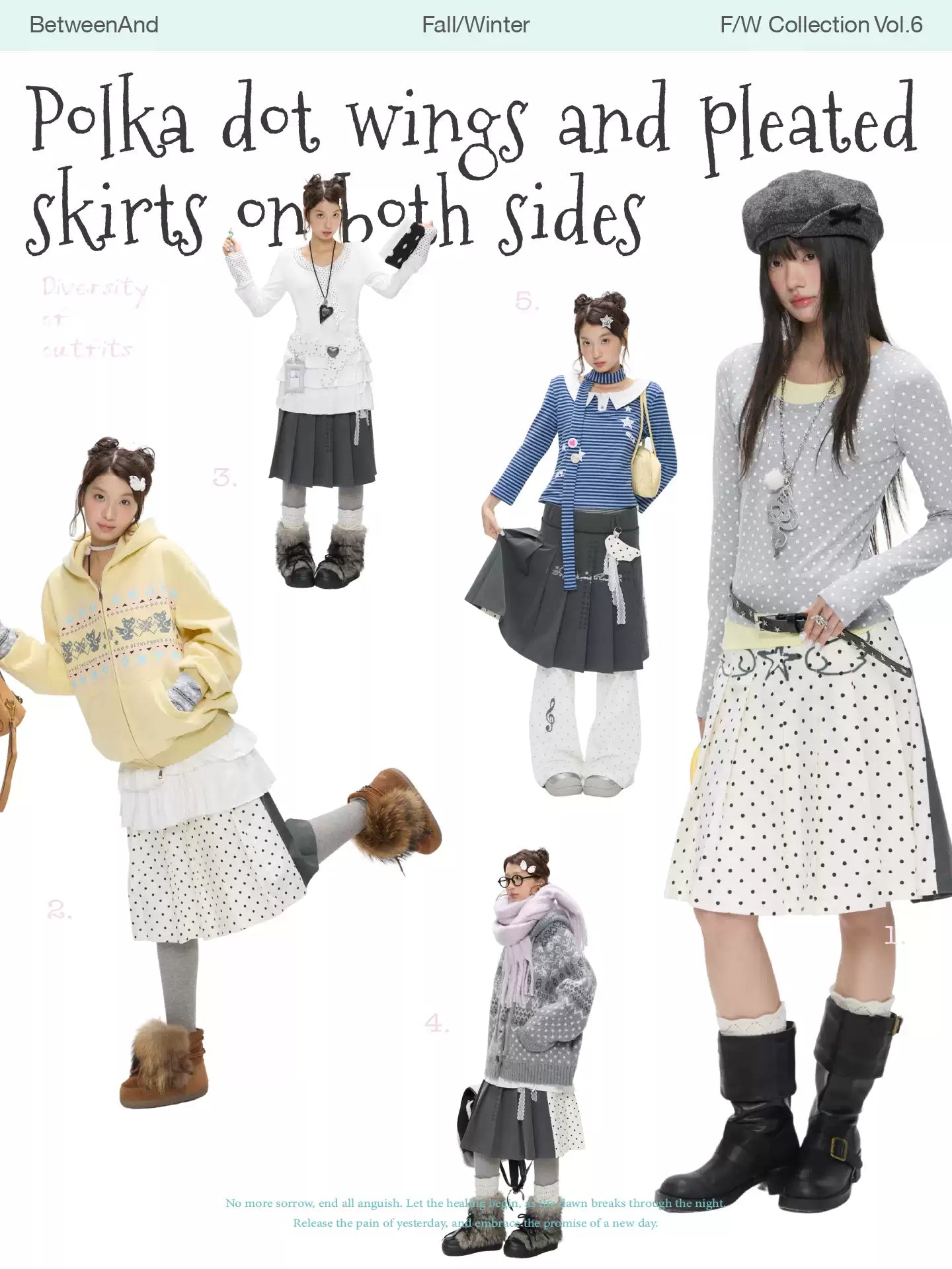 Grey and white two-face pleated skirt with polka-dot panels