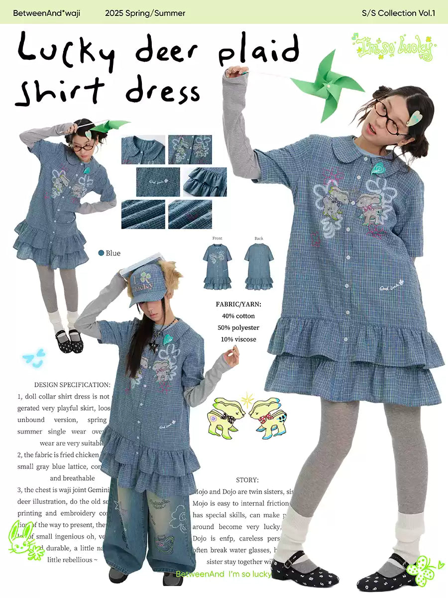 Lucky deer plaid shirt dress