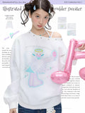 Illustrated beaded sloping shoulder sweater