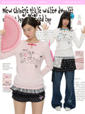 Chinese water droplet long sleeve top with lace hem