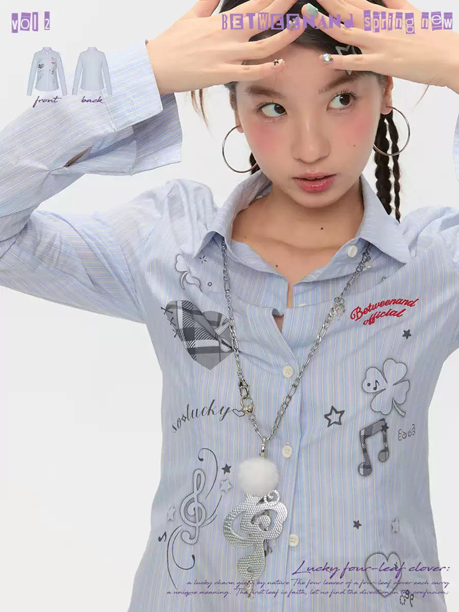 Blue striped cotton shirt with slim waist design