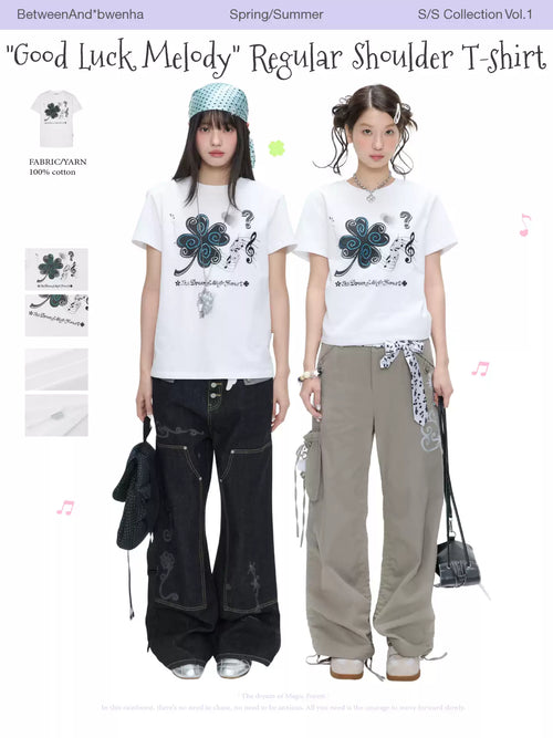 "Good Luck Melody" regular shoulder t-shirt