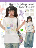 Graffiti collage print loose t-shirt