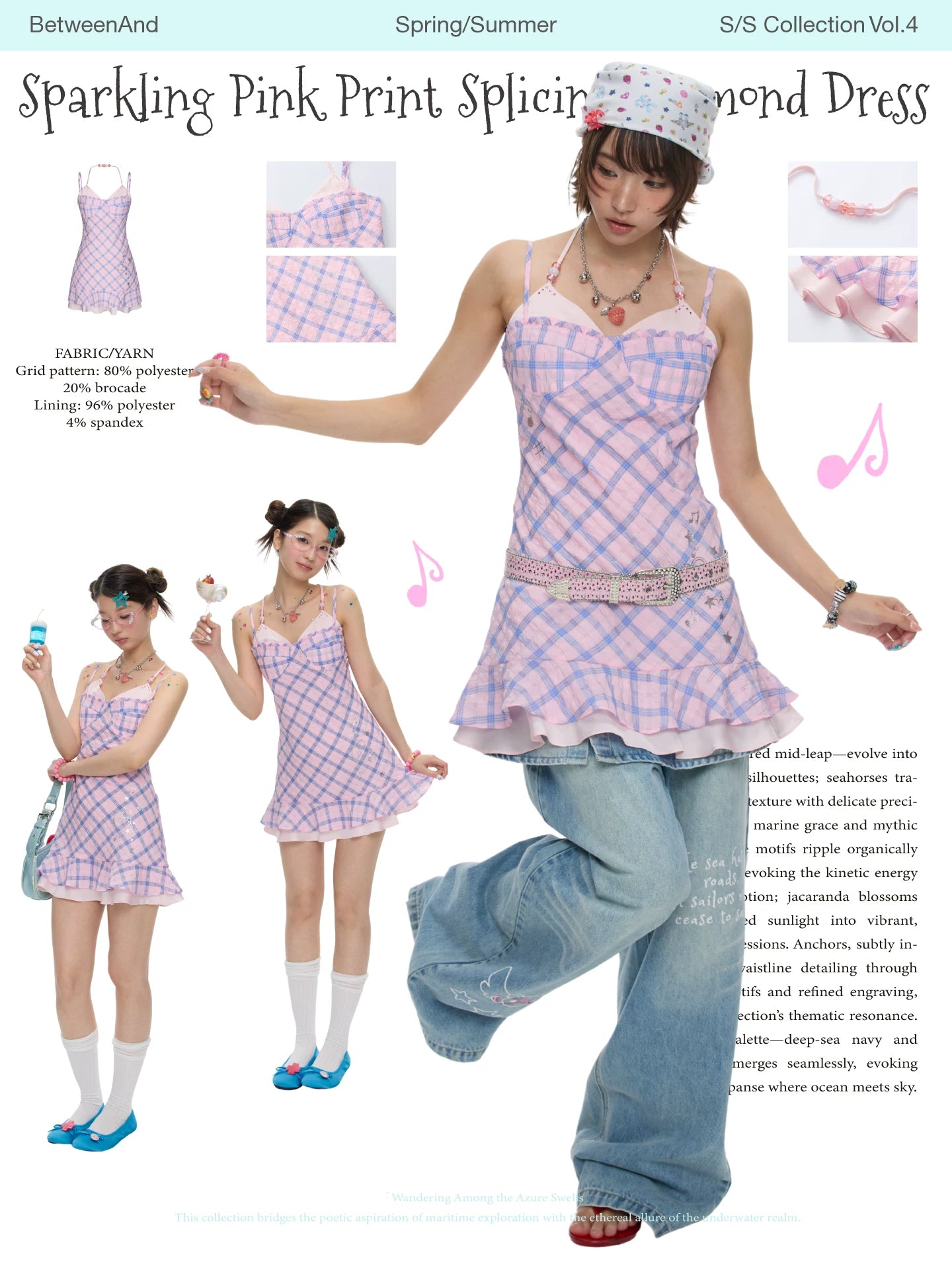 Sparkling pink print splicing diamond dress