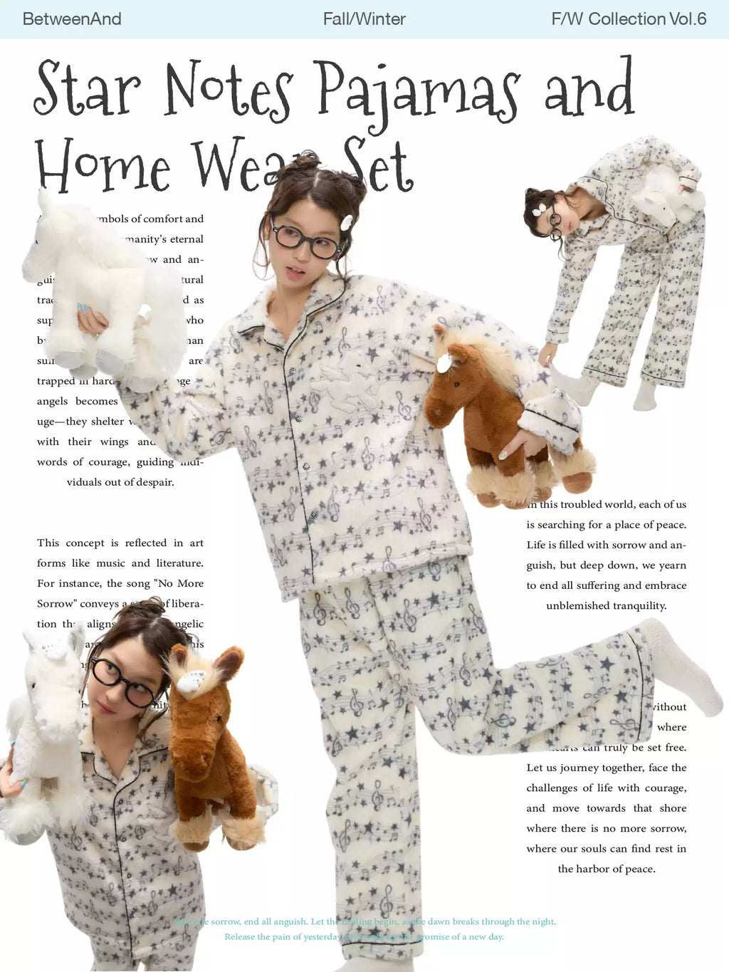 Beige star and music note fleece pajama set