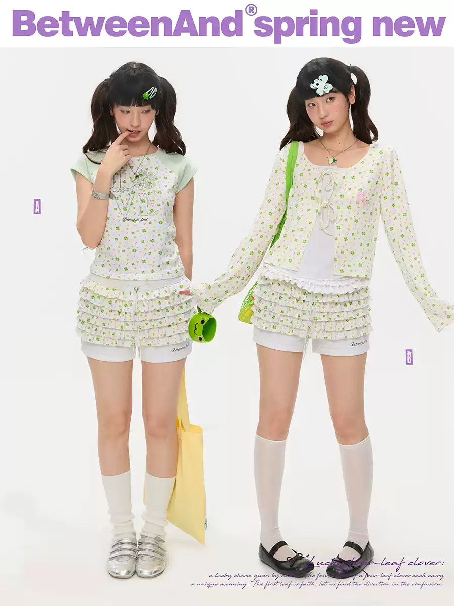 Four-leaf clover skort skirt with printed edges