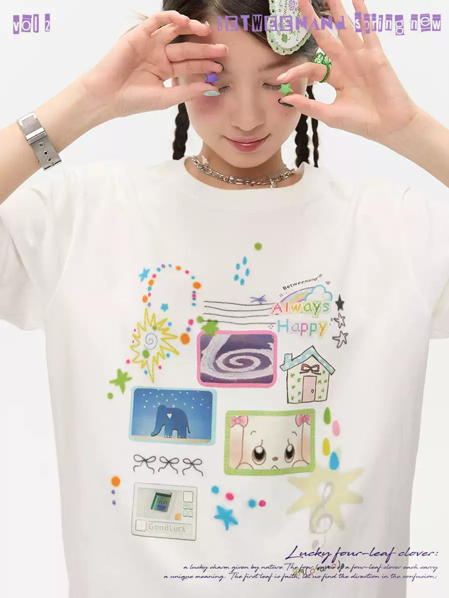 Graffiti collage print loose t-shirt