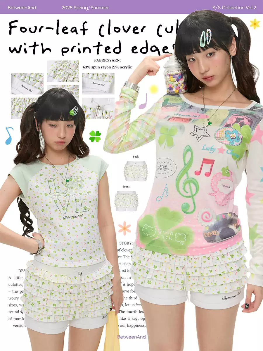 Four-leaf clover skort skirt with printed edges