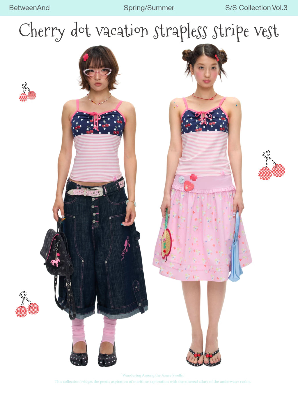 Cherry dot vacation strapless stripe top