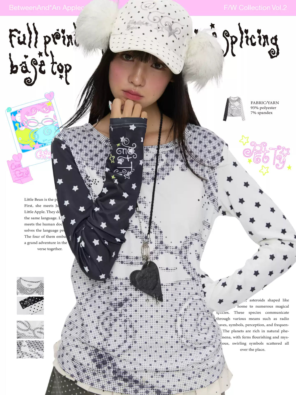 Anime pixel dot print long sleeve top with patchwork design