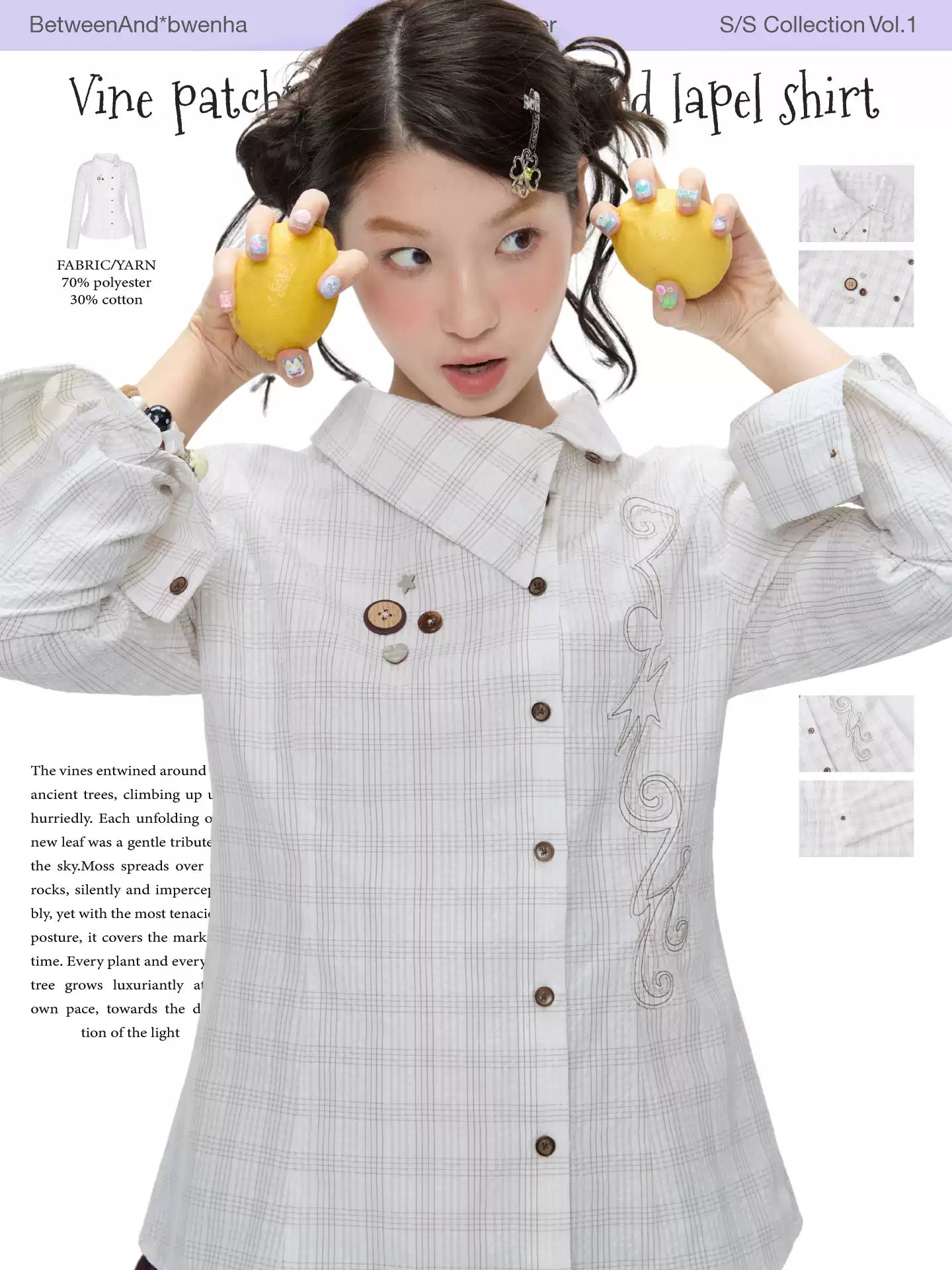 Vine patchwork embroidered lapel shirt